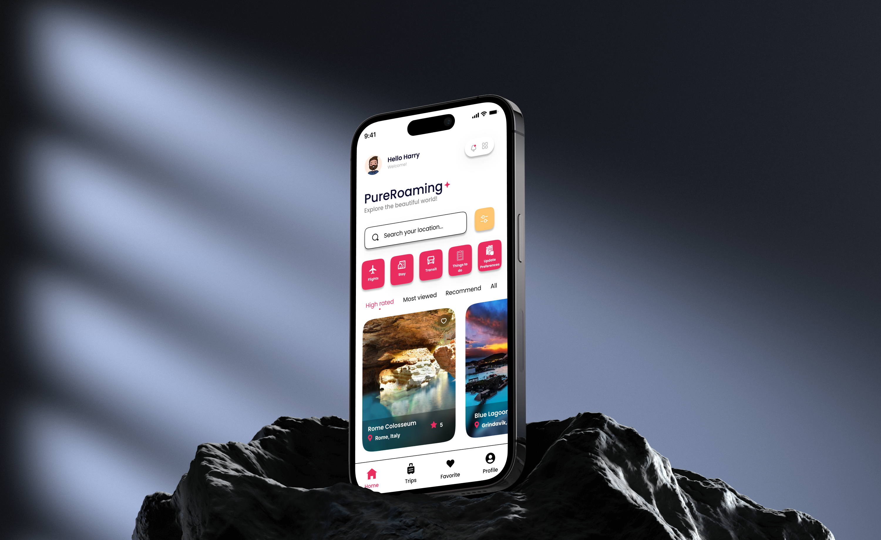 PureRoaming App Mock Up